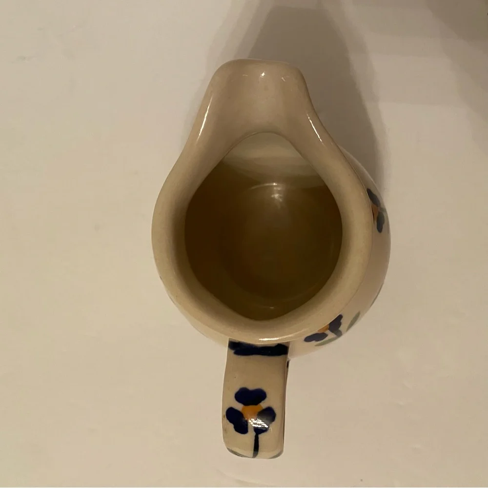 POLISH POTTERY CREAMER MINI PITCHER BLUE WHITE GREEN HANDMADE HOME BOLESLAWIEC